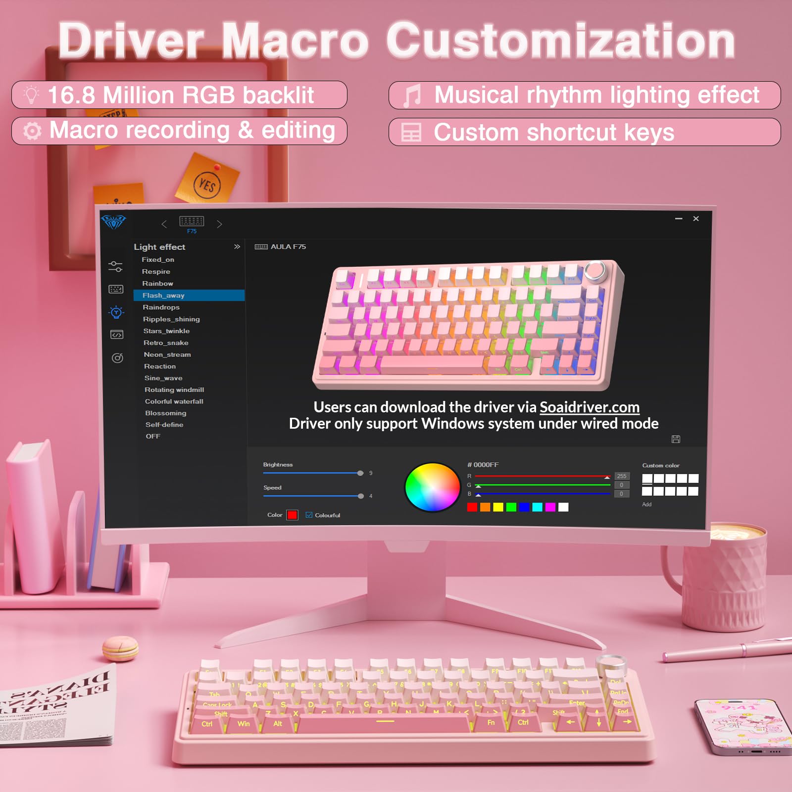 AULA F75 Pro Wireless Mechanical Keyboard,75% Hot Swappable Custom Keyboard with Knob,RGB Backlit,Pre-lubed Reaper Switches,Side Printed PBT Keycaps,2.4GHz/USB-C/BT5.0 Mechanical Gaming Keyboards