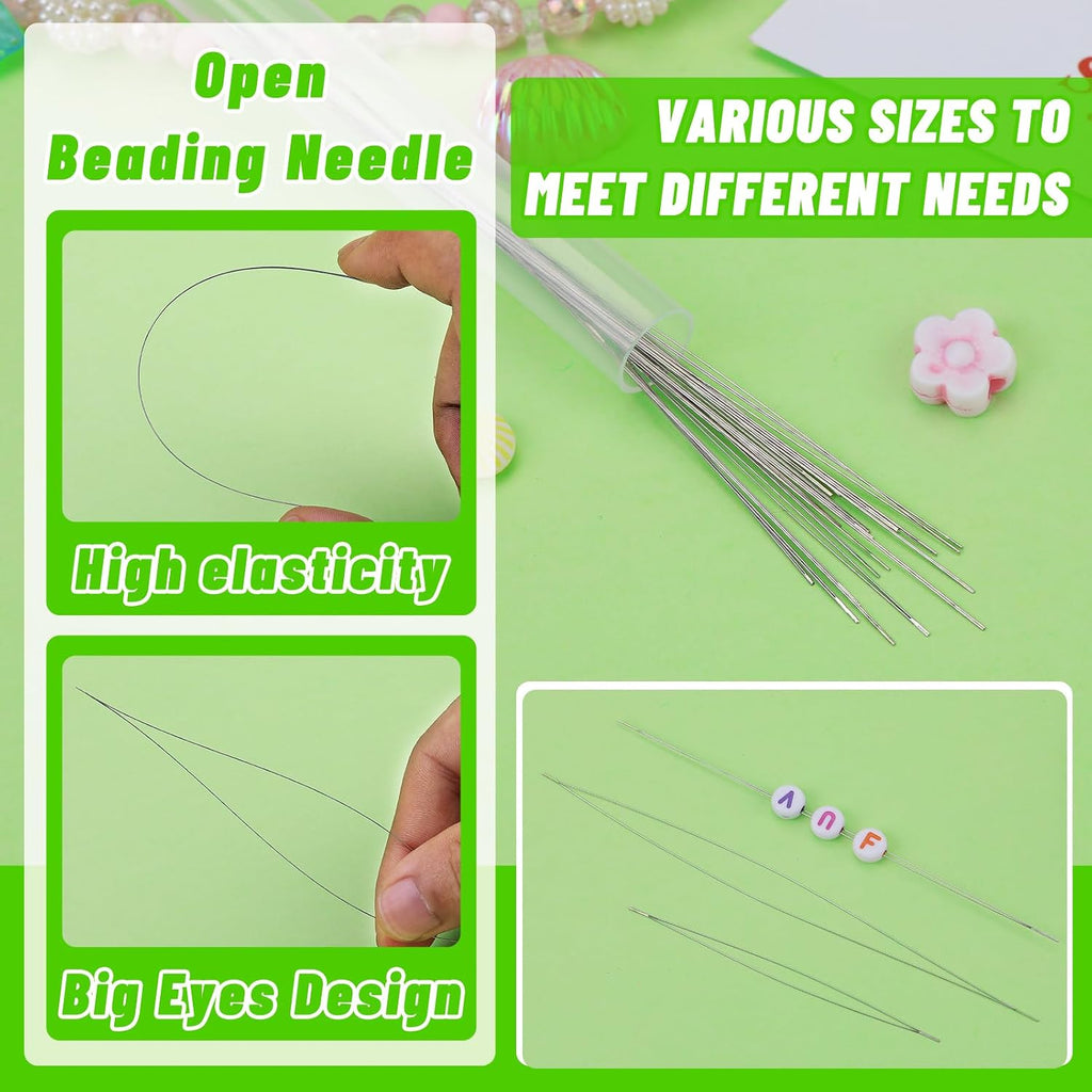 86 Pcs Beading Needle Set, 6 Sizes Big Eye Beading Needles for Seed Beads, Long Straight Bead Needles, Twist Beading Needles, Flexible Needle for Jewelry Making