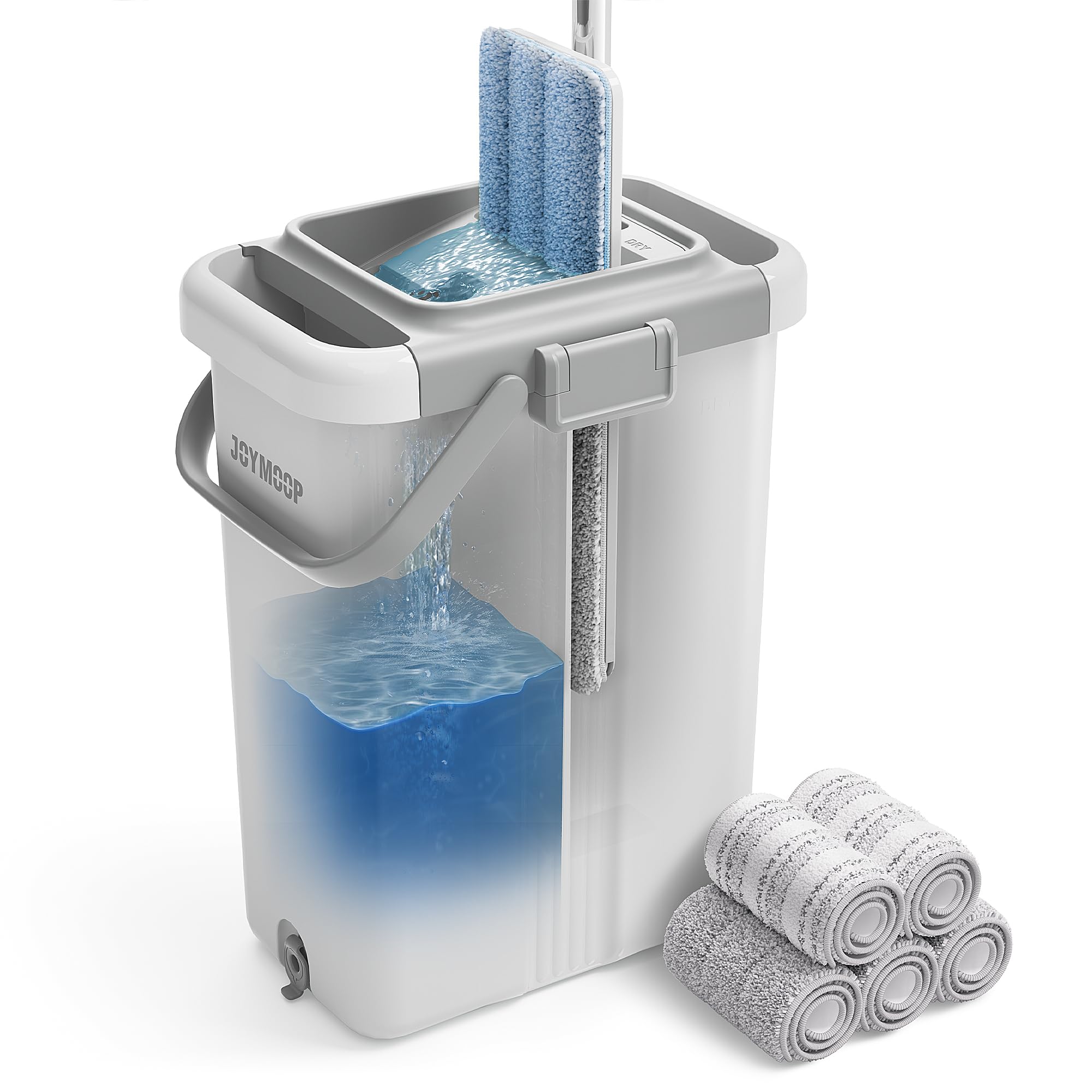 JOYMOOP Mop and Bucket Set, Hands-Free Flat Floor Mop with 3 Washable Microfiber Pads, Wet and Dry Use, Ideal for Home and Commercial Floor Cleaning