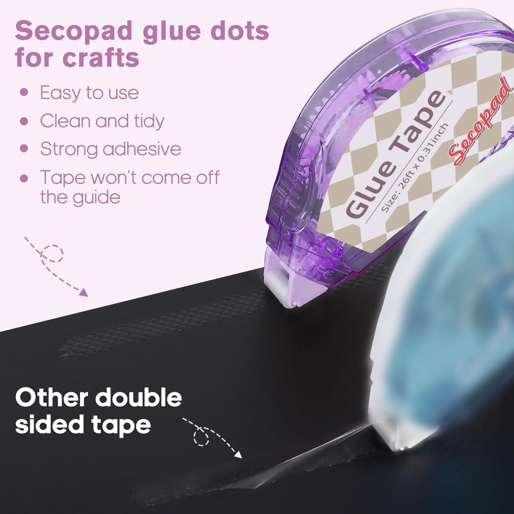 Secopad Scrapbook Tape, 4 Pack Double Sided Tape Roller for Crafts, Adhesive Glue Runner Scrapbooking Supplies Journaling School Office Teacher Supplies, 0.3IN x 26FT, Clear Light-Colored Shell
