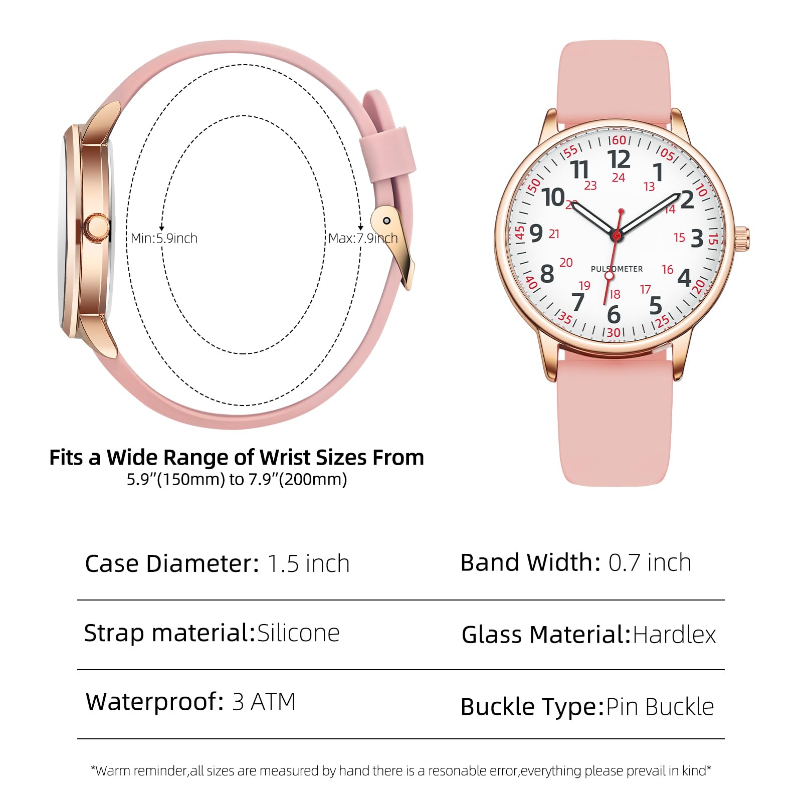 TWOPTION Nurse Watch for Women Waterproof Analog Silicone Watch with Second Hand Nursing Watch