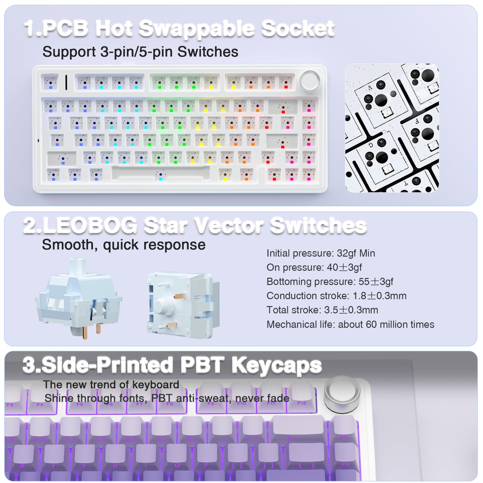 AULA F75 Pro Wireless Mechanical Keyboard,75% Hot Swappable Custom Keyboard with Knob,RGB Backlit,Pre-lubed Reaper Switches,Side Printed PBT Keycaps,2.4GHz/USB-C/BT5.0 Mechanical Gaming Keyboards