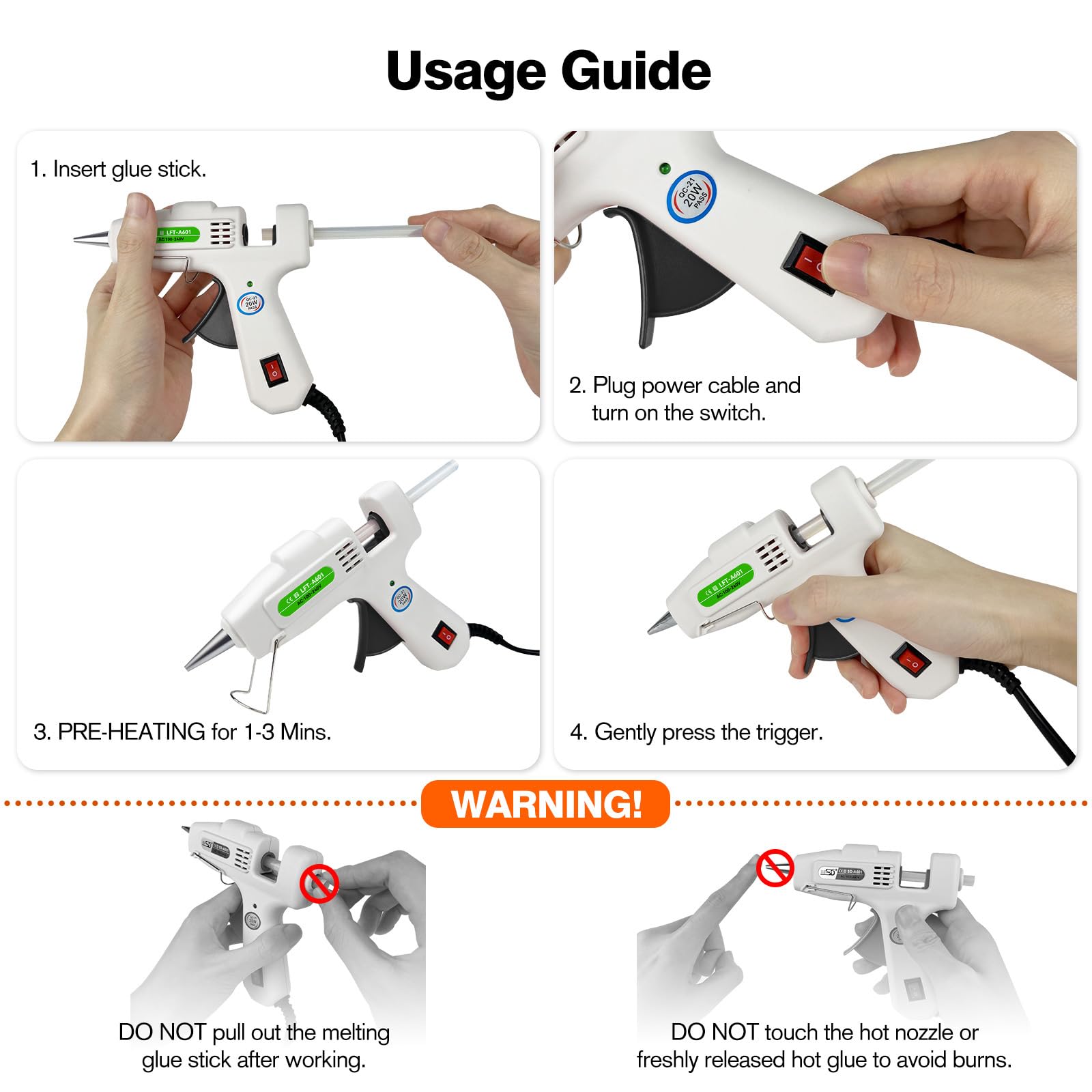 SHJADE Hot Glue Gun with 30 Glue Sticks, 20W Mini Hot Melt Gun Kit(White) | Fast Preheating, Ideal for School Crafts, DIY Arts, and Quick Home Repairs, Compact, Suitable for 0.27" Glue Sticks