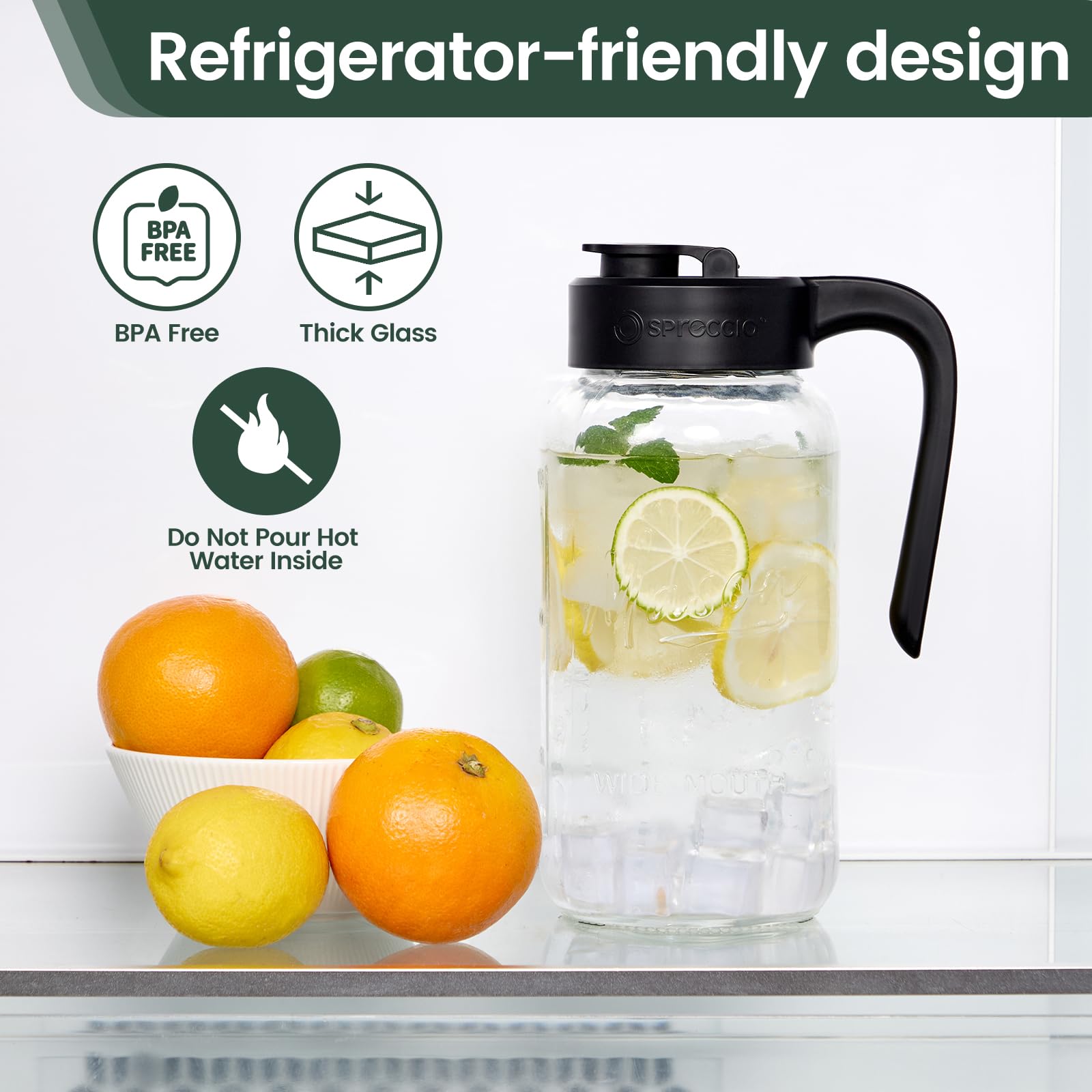 Mason Jar Pitcher - Airtight & Leakproof Glass Pitcher with Lid, Perfect for Breastmilk, Cold Brew, and Sun Tea, 2 Quart (64 oz) Mason Jar with Pour Spout Lid