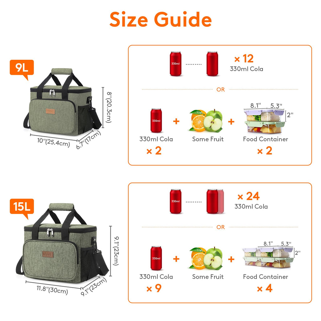 Lifewit Medium Lunch Bag, Insulated Lunch Box, Soft Cooler Cooling Tote for Adult Men Women, Black 12-Can (9L)