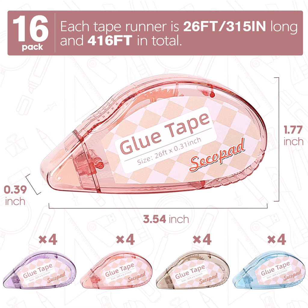 Secopad Scrapbook Tape, 4 Pack Double Sided Tape Roller for Crafts, Adhesive Glue Runner Scrapbooking Supplies Journaling School Office Teacher Supplies, 0.3IN x 26FT, Clear Light-Colored Shell