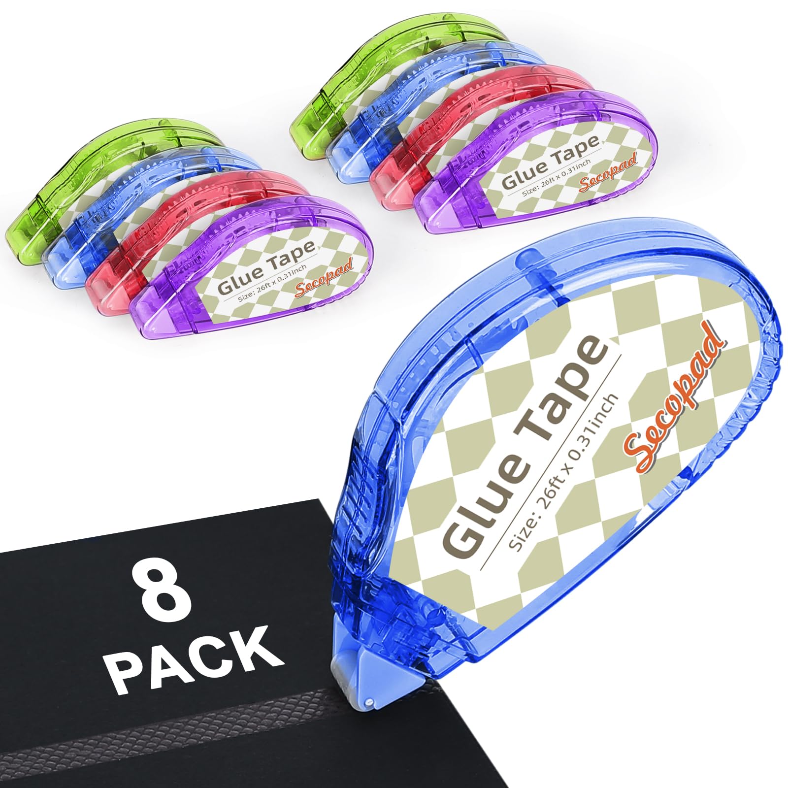 Secopad Scrapbook Tape, 4 Pack Double Sided Tape Roller for Crafts, Adhesive Glue Runner Scrapbooking Supplies Journaling School Office Teacher Supplies, 0.3IN x 26FT, Clear Light-Colored Shell