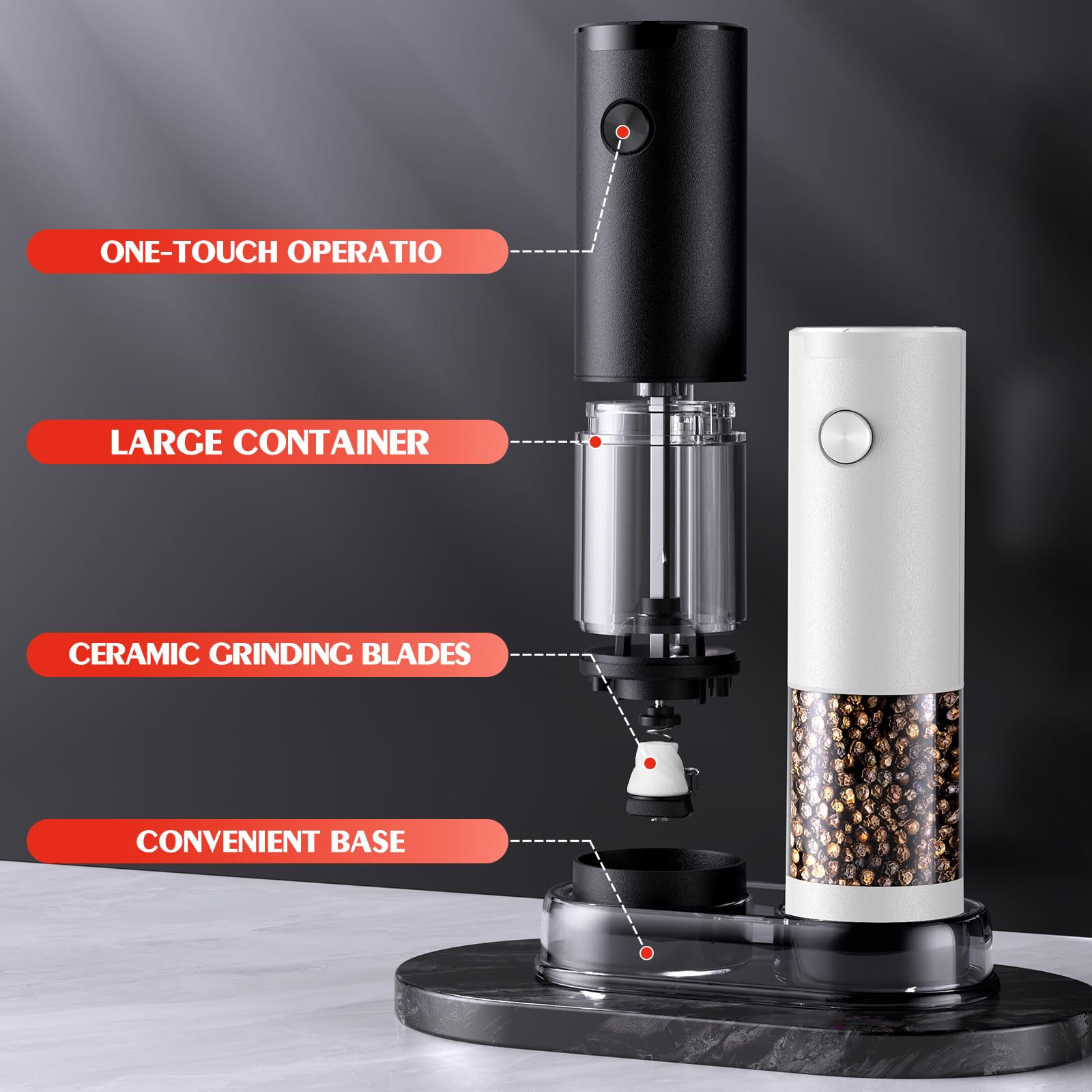 Electric Salt and Pepper Grinder Set Automatic Battery Pepper Mill Shakers Adjustable Coarseness Upgraded Larger Capacity with Led Home and Kitchen Appliances Birthday Gifts for Women Men