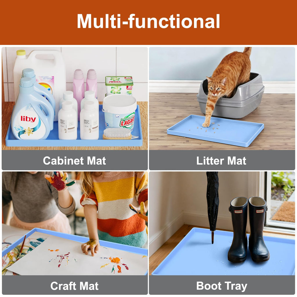 ukeetap Extra Thick Silicone Mat Waterproof with Raised Edge 34" x 22", Under Sink Mat for Kitchen & Bathroom, Kitchen Cabinet Liner, Multi-Purpose for Storage & Protection, Gray
