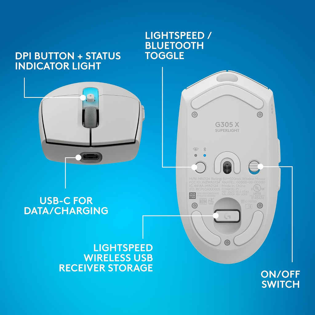 Logitech G305 Lightspeed Wireless Gaming Mouse, Hero Sensor, 12,000 DPI, Lightweight, 6 Programmable Buttons, 250h Battery, On-Board Memory, Compatible with PC, Mac - Black