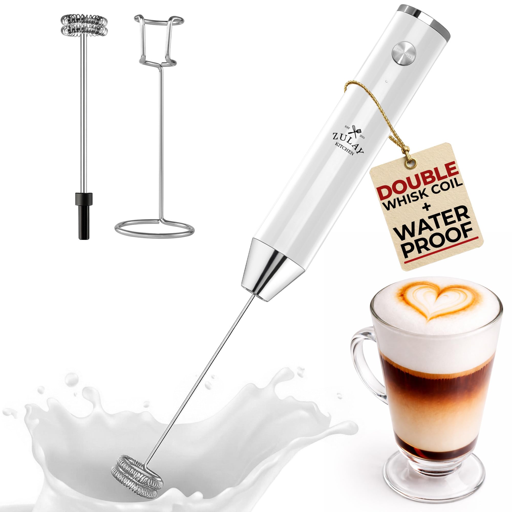 Zulay Kitchen Powerful Milk Frother Wand With Duracell Batteries - Ultra Fast Handheld Drink Mixer - Electric Whisk Foam Maker for Coffee, Lattes, Cappuccino & Matcha - Z1 Motor - Black
