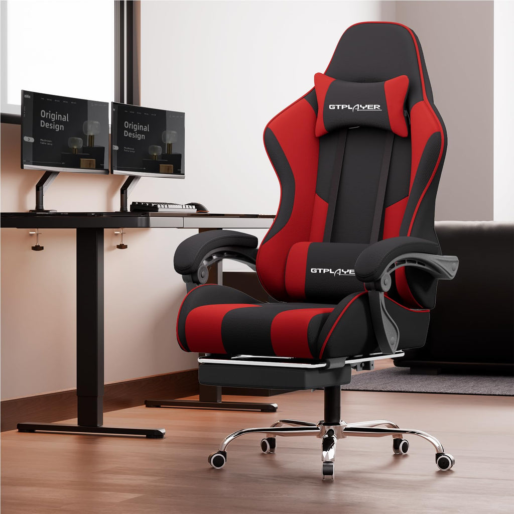 GTPLAYER Gaming Chair, Computer Chair with Footrest and Lumbar Support, Height Adjustable Game Chair with 360°-Swivel Seat and Headrest and for Office or Gaming (Pearl White)