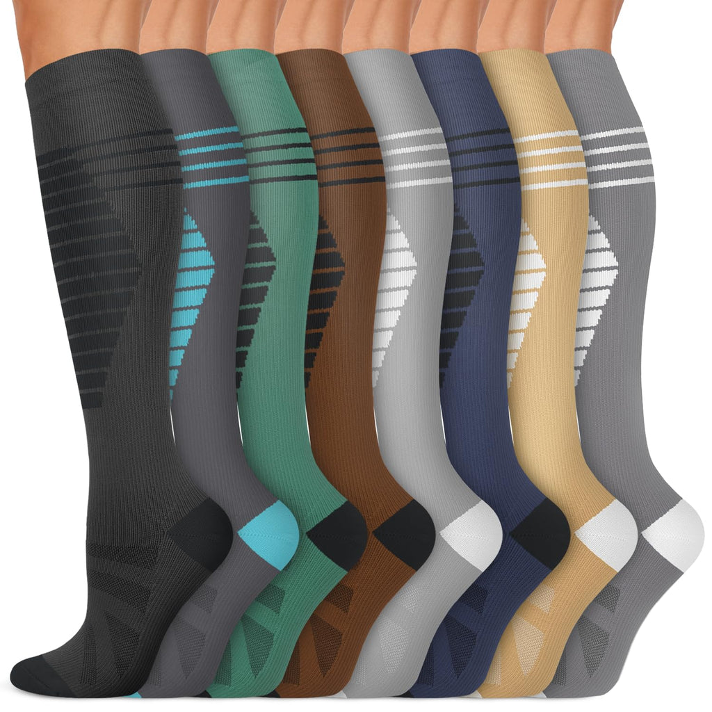 Copper Compression Socks 15-20 mmHg for Men & Women 8 Pairs – Circulation Support for Nurses, Travel, Running, Hiking, Soccer