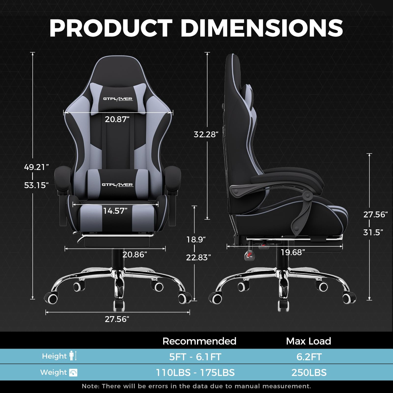 GTPLAYER Gaming Chair, Computer Chair with Footrest and Lumbar Support, Height Adjustable Game Chair with 360°-Swivel Seat and Headrest and for Office or Gaming (Pearl White)