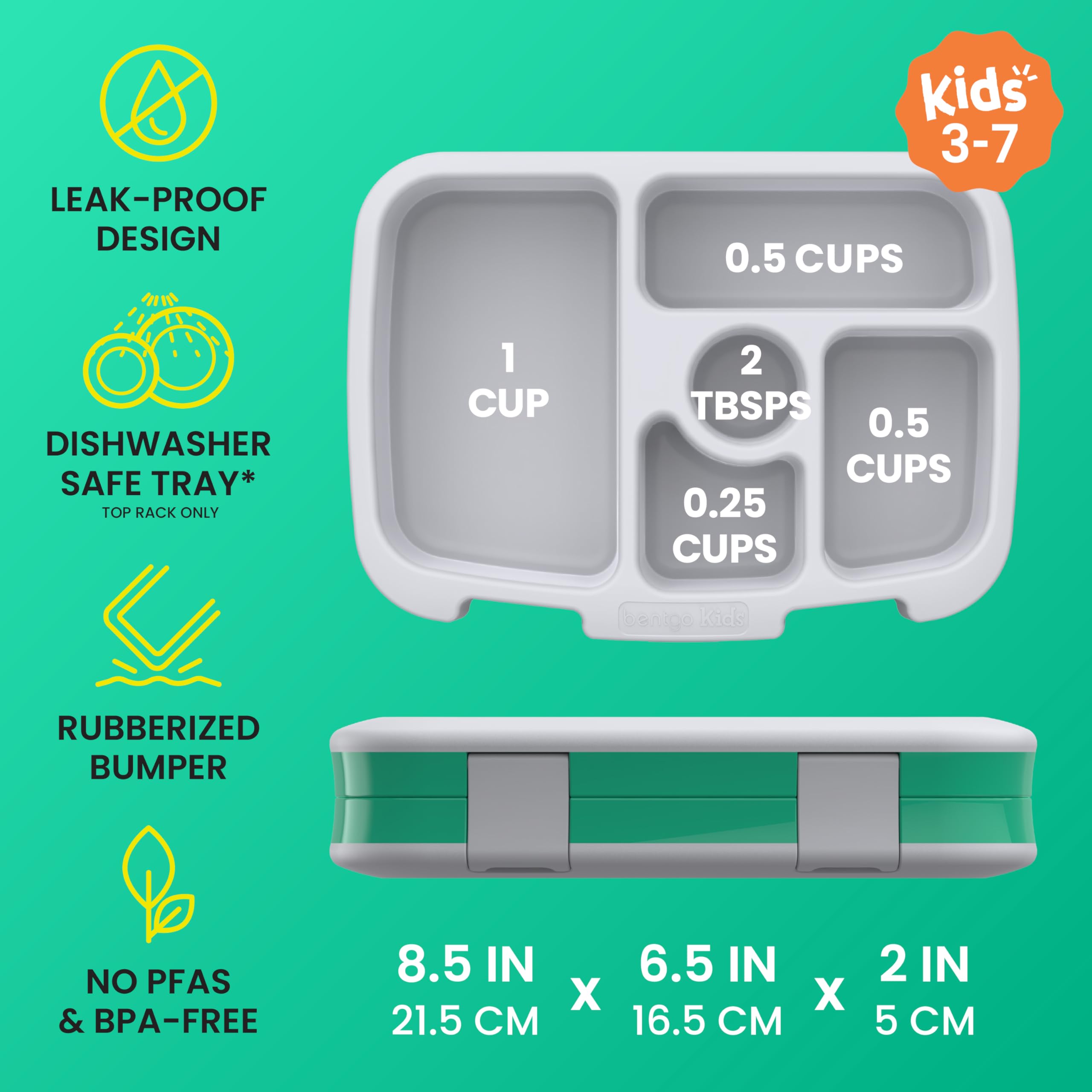 Bentgo Kids Prints Leak-Proof, 5-Compartment Bento-Style Kids Lunch Box - Ideal Portion Sizes for Ages 3-7, Durable, Drop-Proof, Dishwasher Safe, & PFAS & BPA-Free Materials (Unicorn)