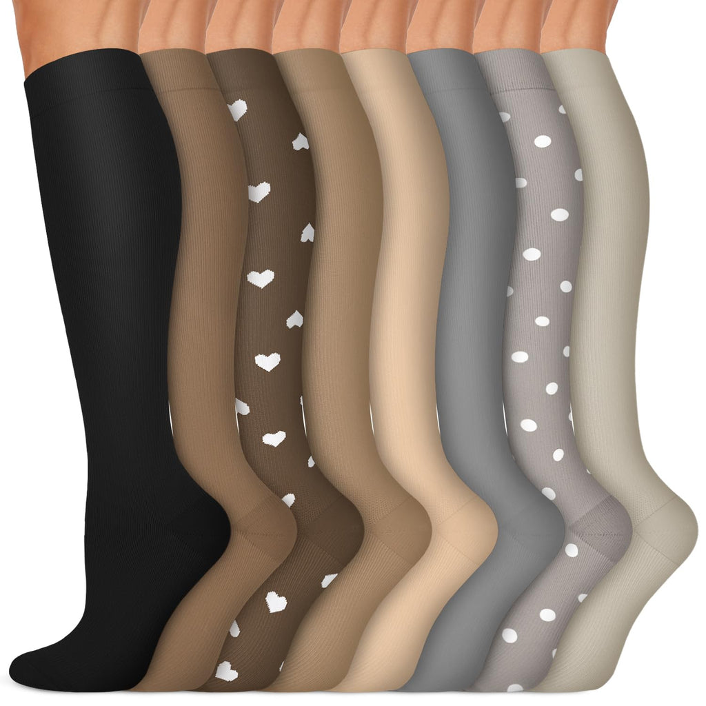 Copper Compression Socks 15-20 mmHg for Men & Women 8 Pairs – Circulation Support for Nurses, Travel, Running, Hiking, Soccer