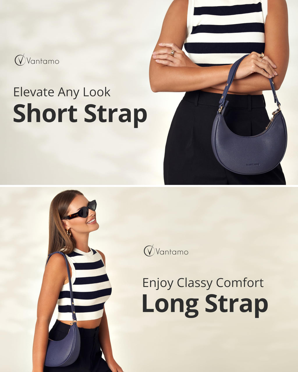 Vantamo Crescent Bags For Women with RFID Protection, Half Moon Clutch Purses for Women with Anti-Theft Clip for Extra Safety