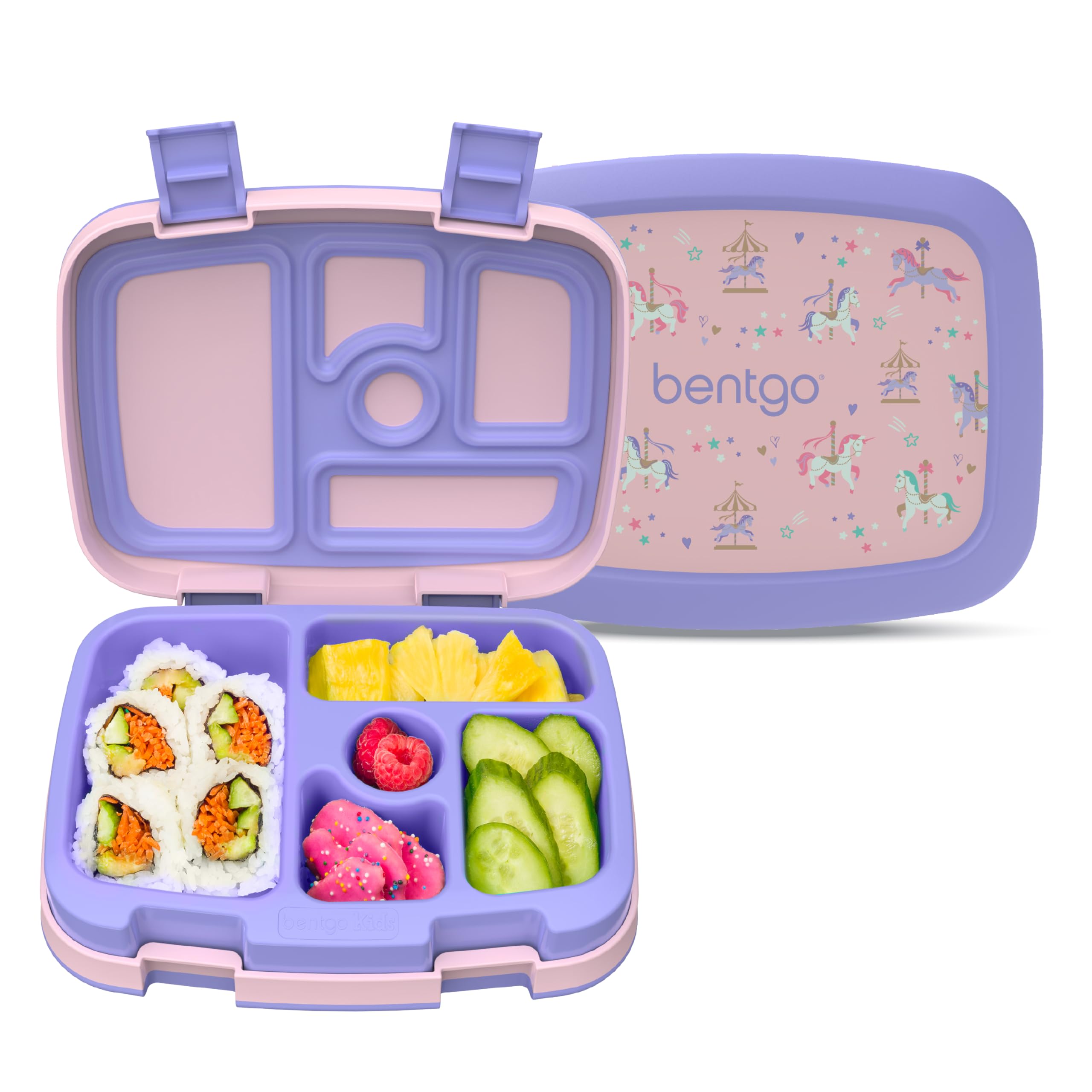 Bentgo Kids Prints Leak-Proof, 5-Compartment Bento-Style Kids Lunch Box - Ideal Portion Sizes for Ages 3-7, Durable, Drop-Proof, Dishwasher Safe, & PFAS & BPA-Free Materials (Unicorn)