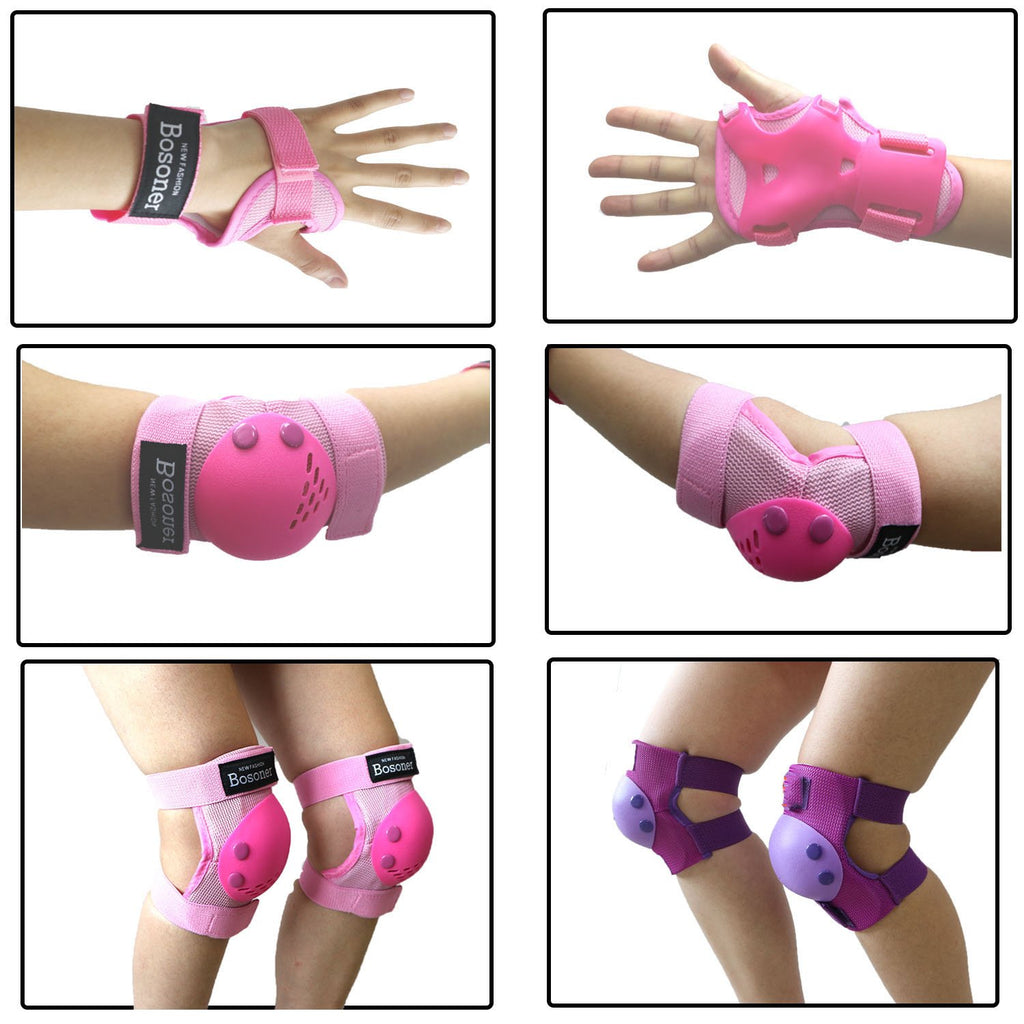 BOSONER Kids/Youth Knee Pads Elbow Pads Wrist Guards Set for 3-15 Years, Child Protective Gear Set for Roller Skates, Cycling, BMX Bike, Skateboard, Inline Skating, Scooter Riding Sports…