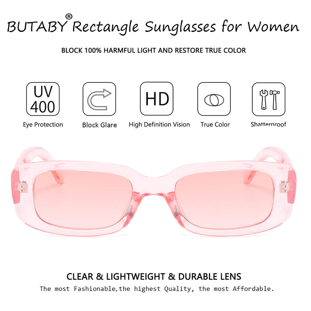 BUTABY Rectangle Sunglasses for Women Retro Driving Glasses 90’s Vintage Fashion Narrow Square Frame UV400 Protection