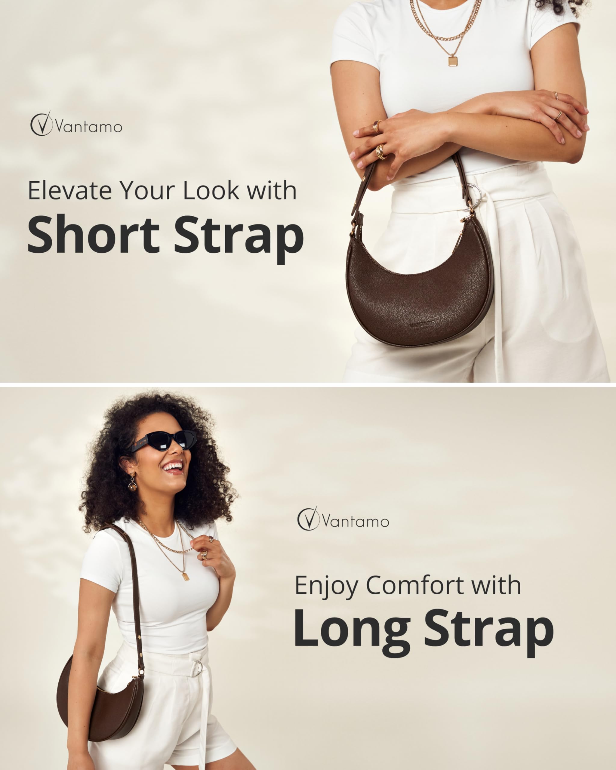 Vantamo Crescent Bags For Women with RFID Protection, Half Moon Clutch Purses for Women with Anti-Theft Clip for Extra Safety