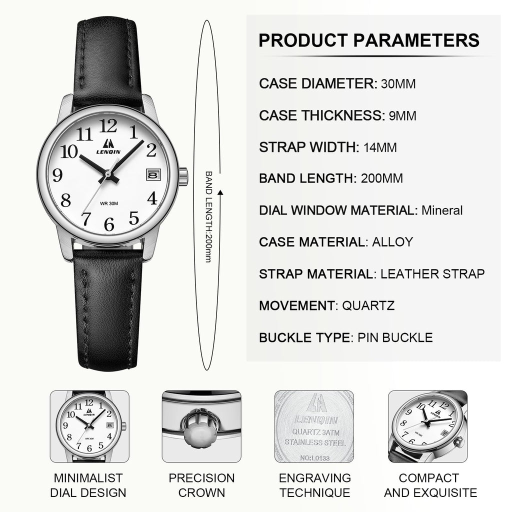 LN LENQIN Ladies Watches Analog Quartz Watch for Women Waterproof Women's Wrist Watches Easy Reader Womens Watch with Leather Strap