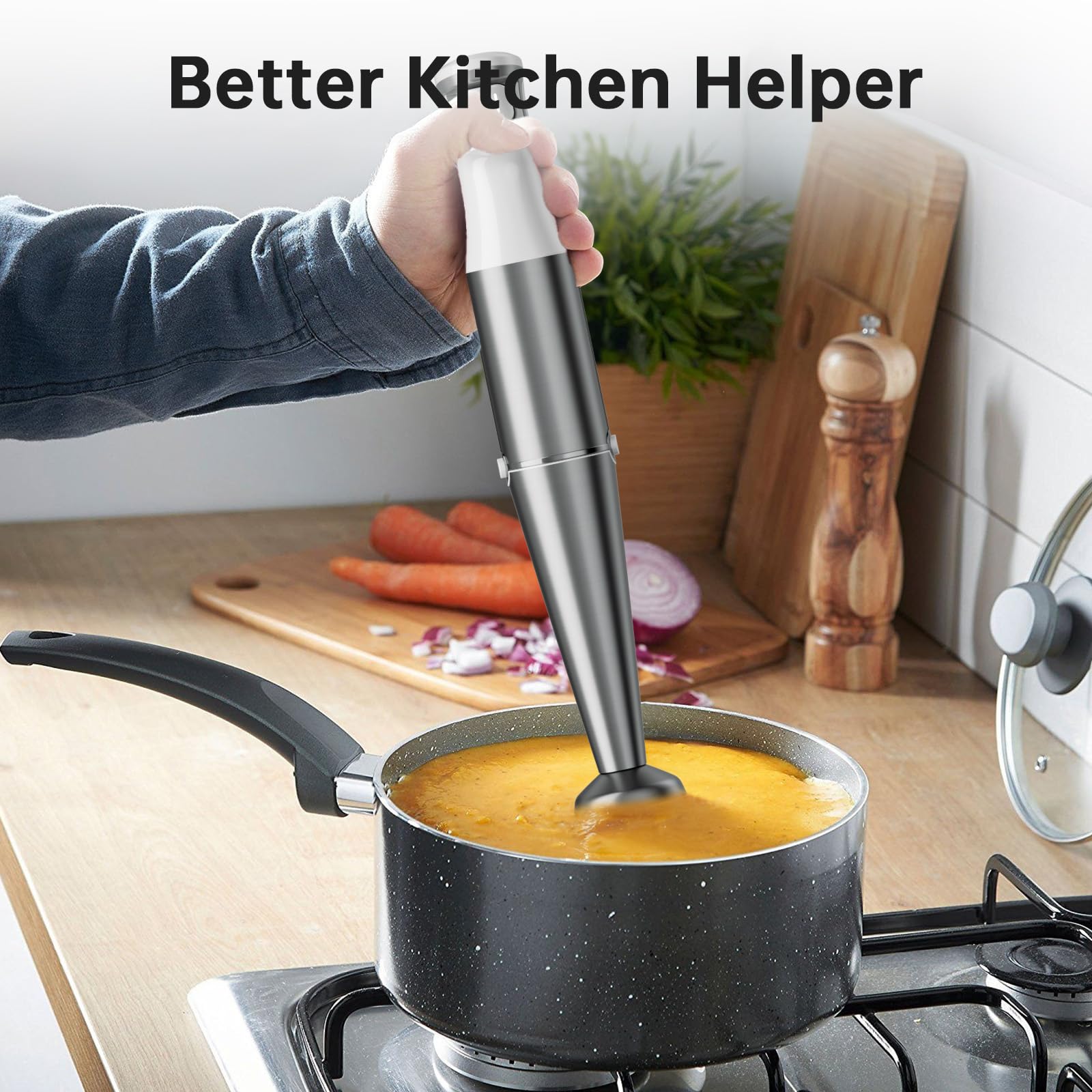 Turelar Immersion Blender Handheld Corded Hand Blenders Set 1100W, Trigger Variable Speed 5 in 1 Stick Emulsifier with Chopper, Whisk and Frother for Soup, Baby Food and Smoothies,Black