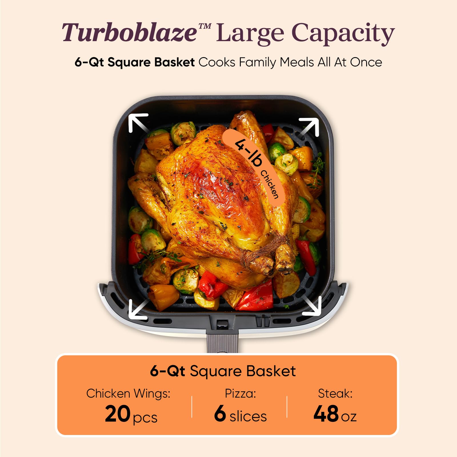 Cosori 9-in-1 TurboBlaze Air Fryer 6 Qt, PFAS-Free Ceramic Coating, 90°–450°F, Precise Heating for Even Results, Air Fry, Roast, Bake, Broil, Dry, Frozen, Proof, Reheat, Keep Warm, 120V, Dark Gray