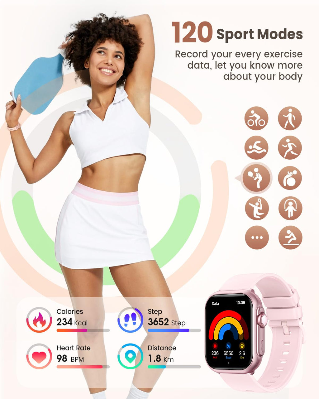 Smart Watch for Women Men Fitness: Smart Watch for iPhone&Android Bluetooth Call with SpO2 Sleep Heart Rate Monitor,IP68,Fitness Tracker with 120+Sport,Reloj Inteligente 30 Day+Battery Life, 2 Bands