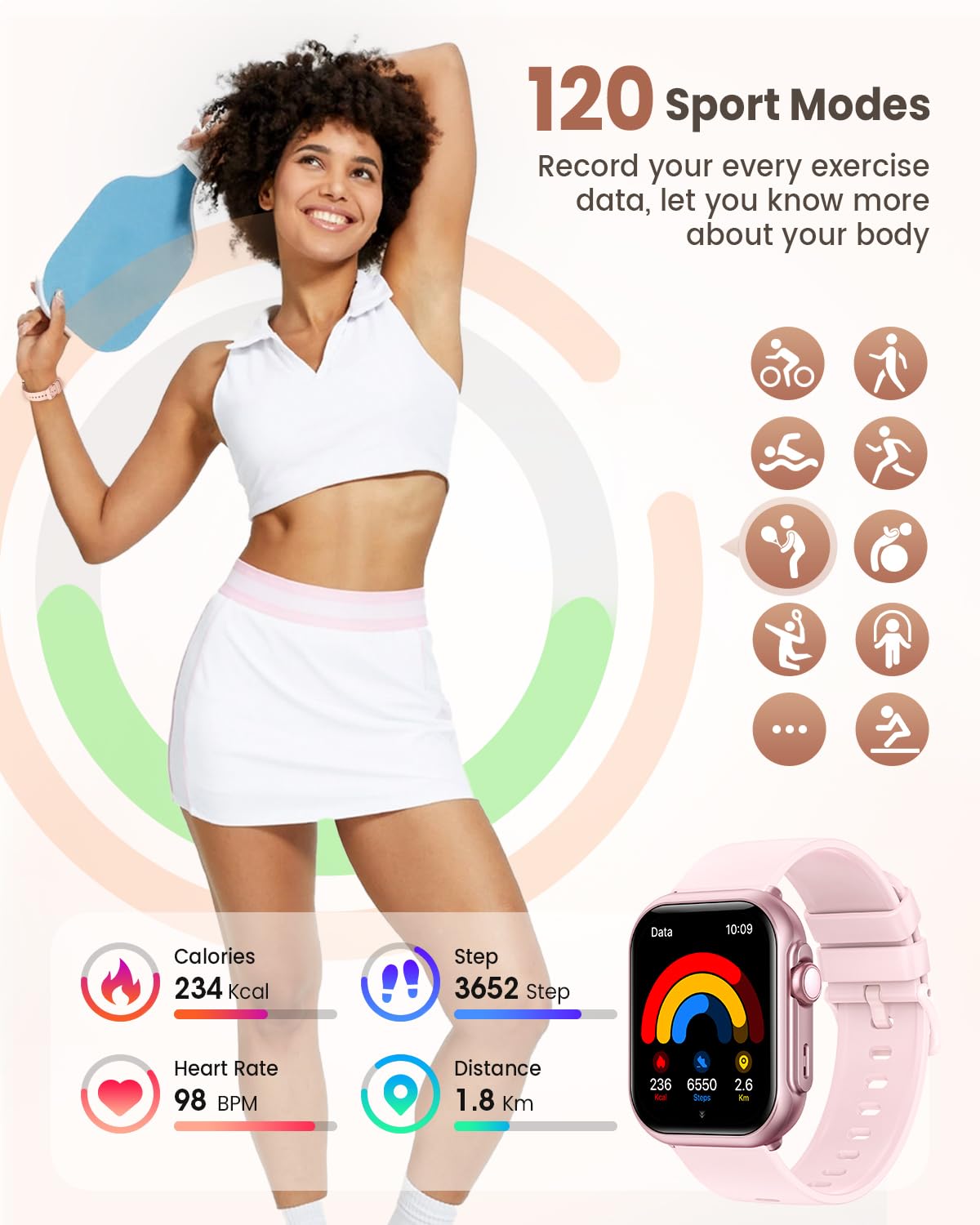 Smart Watch for Women Men Fitness: Smart Watch for iPhone&Android Bluetooth Call with SpO2 Sleep Heart Rate Monitor,IP68,Fitness Tracker with 120+Sport,Reloj Inteligente 30 Day+Battery Life, 2 Bands