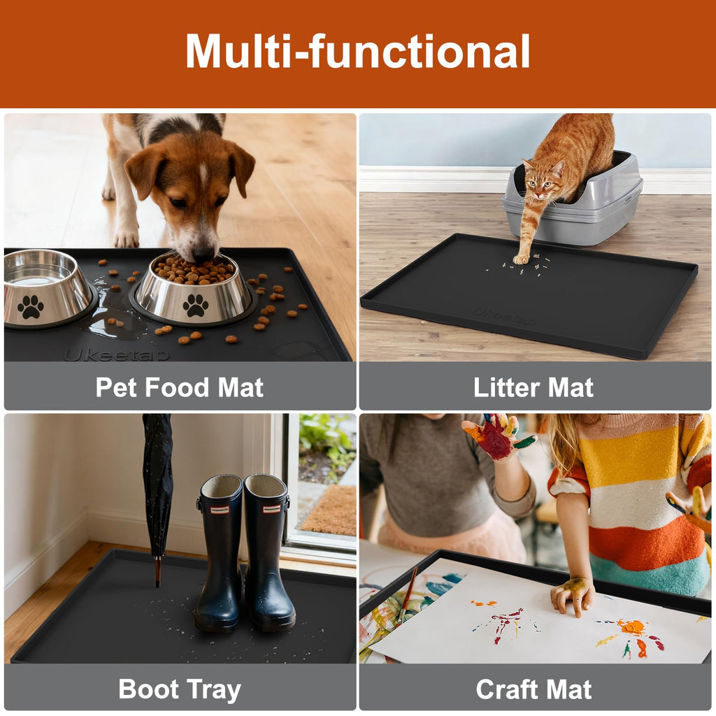 ukeetap Extra Thick Silicone Mat Waterproof with Raised Edge 34" x 22", Under Sink Mat for Kitchen & Bathroom, Kitchen Cabinet Liner, Multi-Purpose for Storage & Protection, Gray