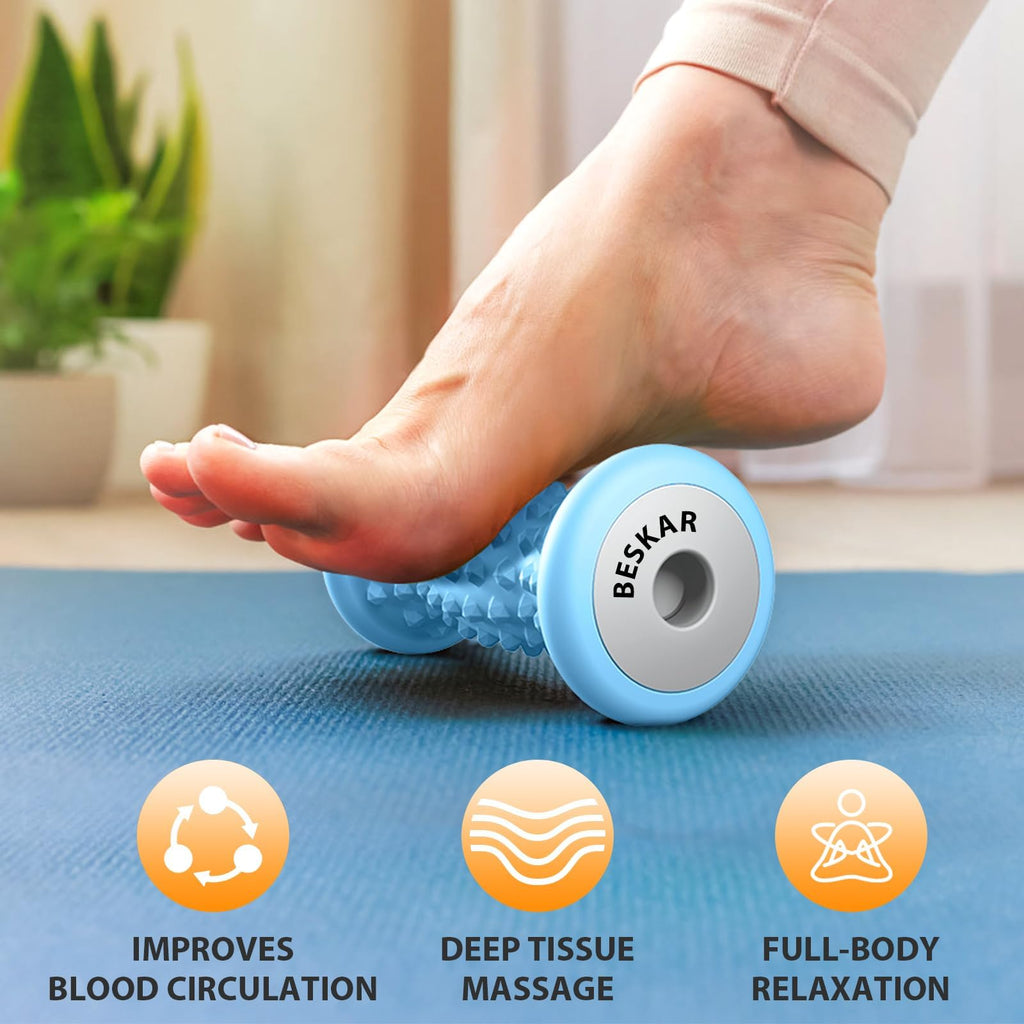 BESKAR Foot Massager Roller for Plantar Fasciitis Relief, Portable, Deep Tissue Muscle Massage, Foot Arch and Heel Pain, Reflexology Tool