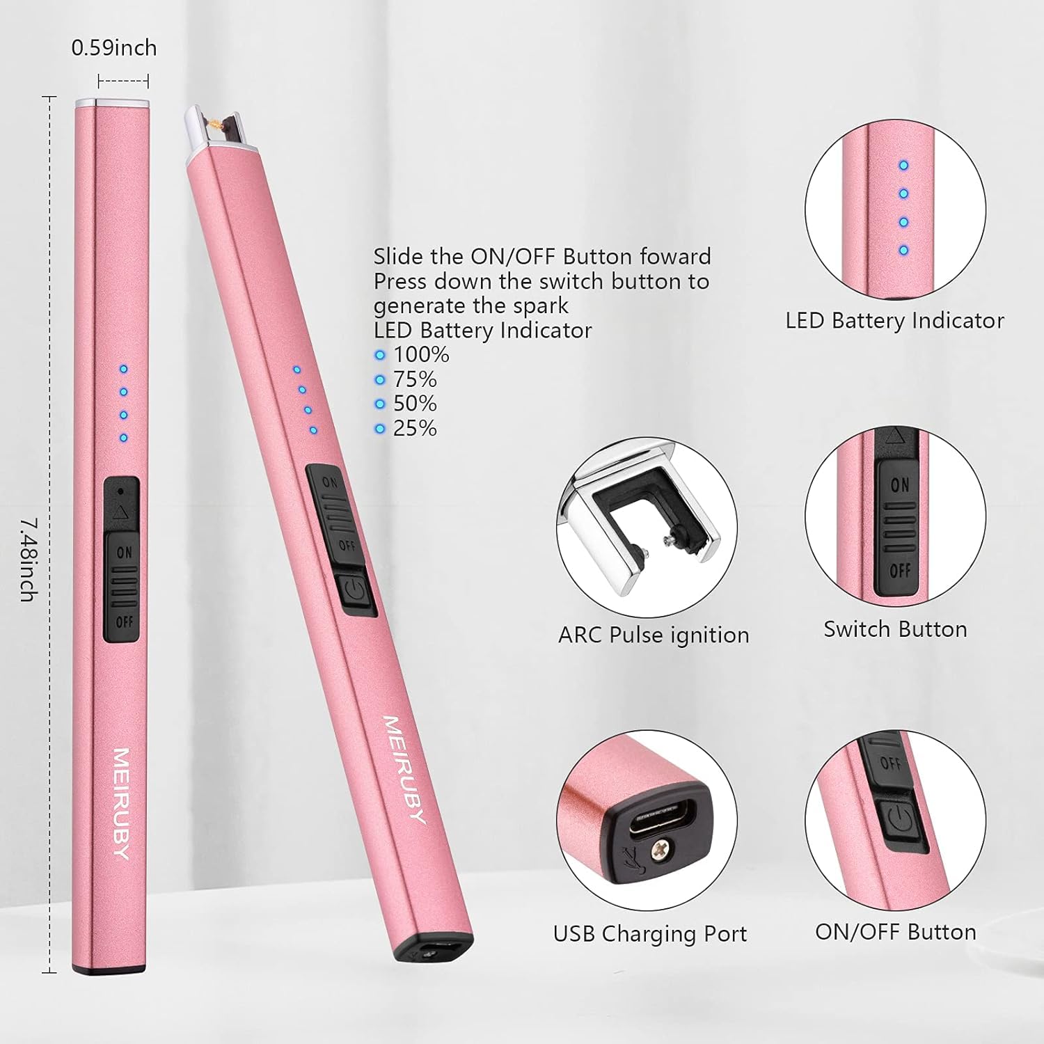 MEIRUBY Lighter Electric Candle Lighter, Birthday for Women Men Mom Wife Sister, Rechargeable USB Arc Lighters for Candle Camping BBQ