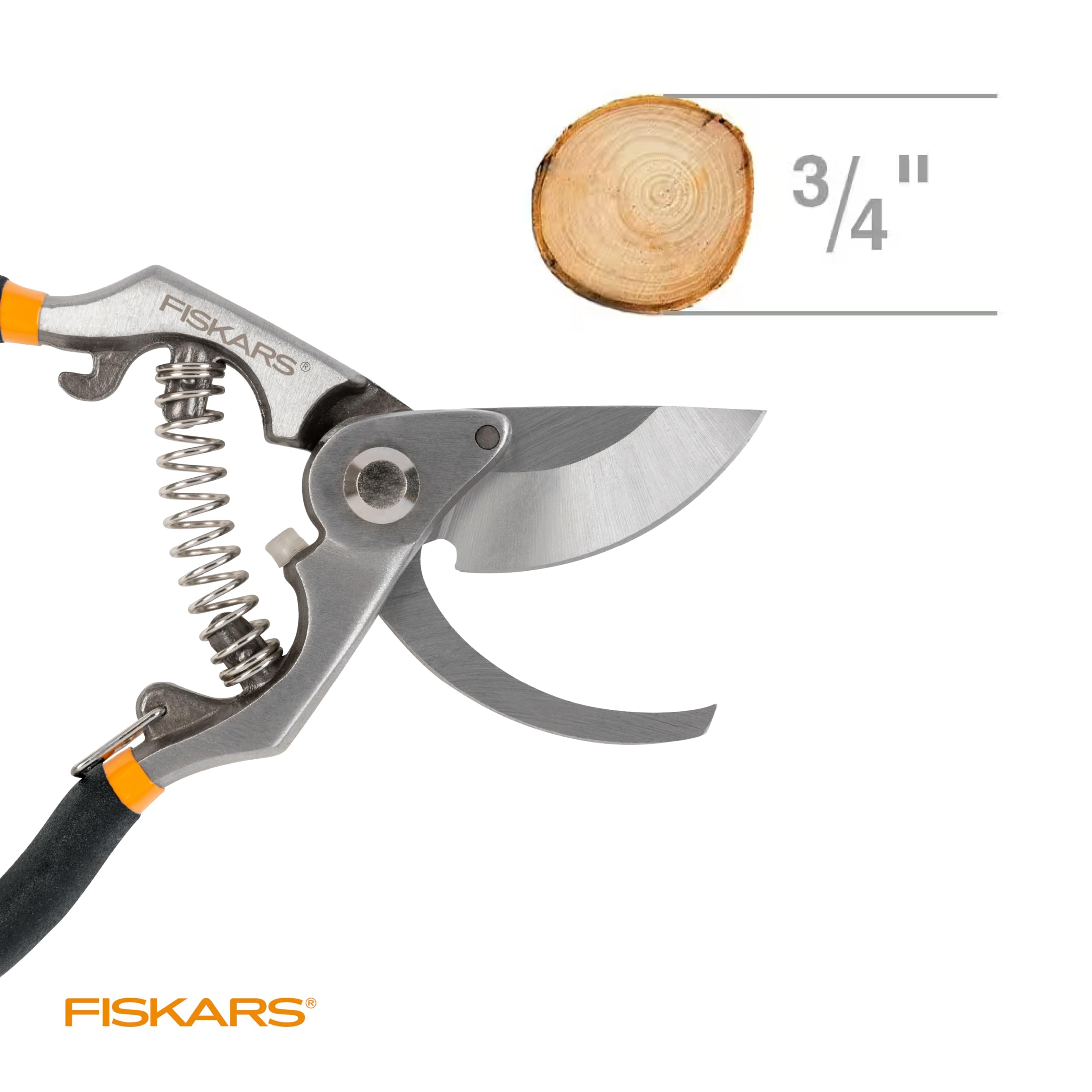 Fiskars Bypass Pruning Shears, 5/8" Cut Capacity Gardening Scissors, Self-Cleaning Sap Groove Prevents Sticking, Non-Slip Grip for Cutting Stems & Branches, Sharp Steel Blades w/ Low-Friction Coating