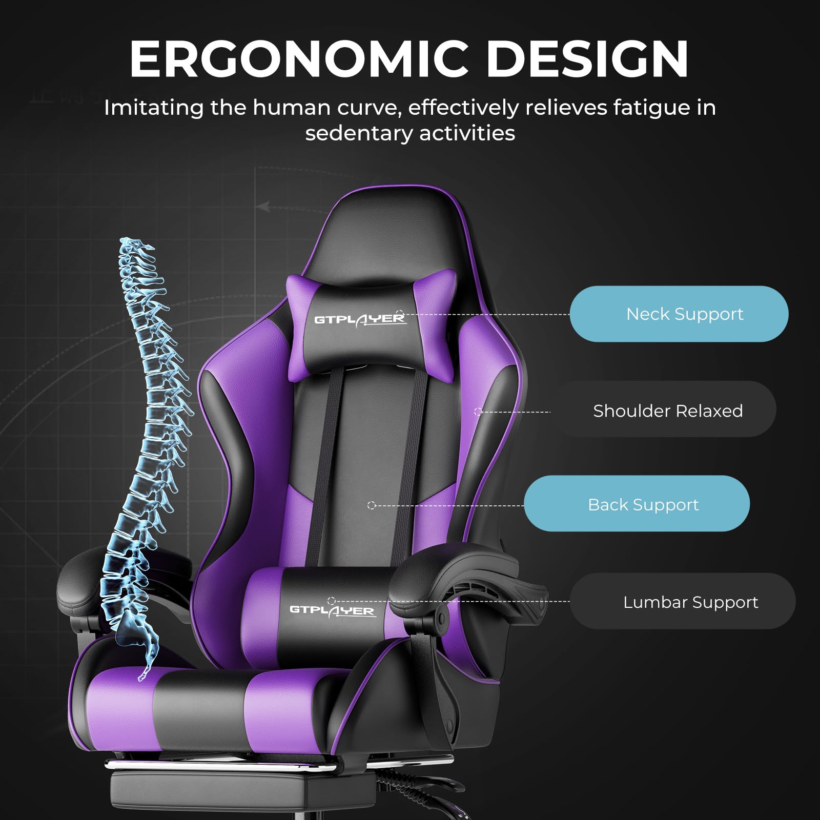 GTPLAYER Gaming Chair, Computer Chair with Footrest and Lumbar Support, Height Adjustable Game Chair with 360°-Swivel Seat and Headrest and for Office or Gaming (Pearl White)