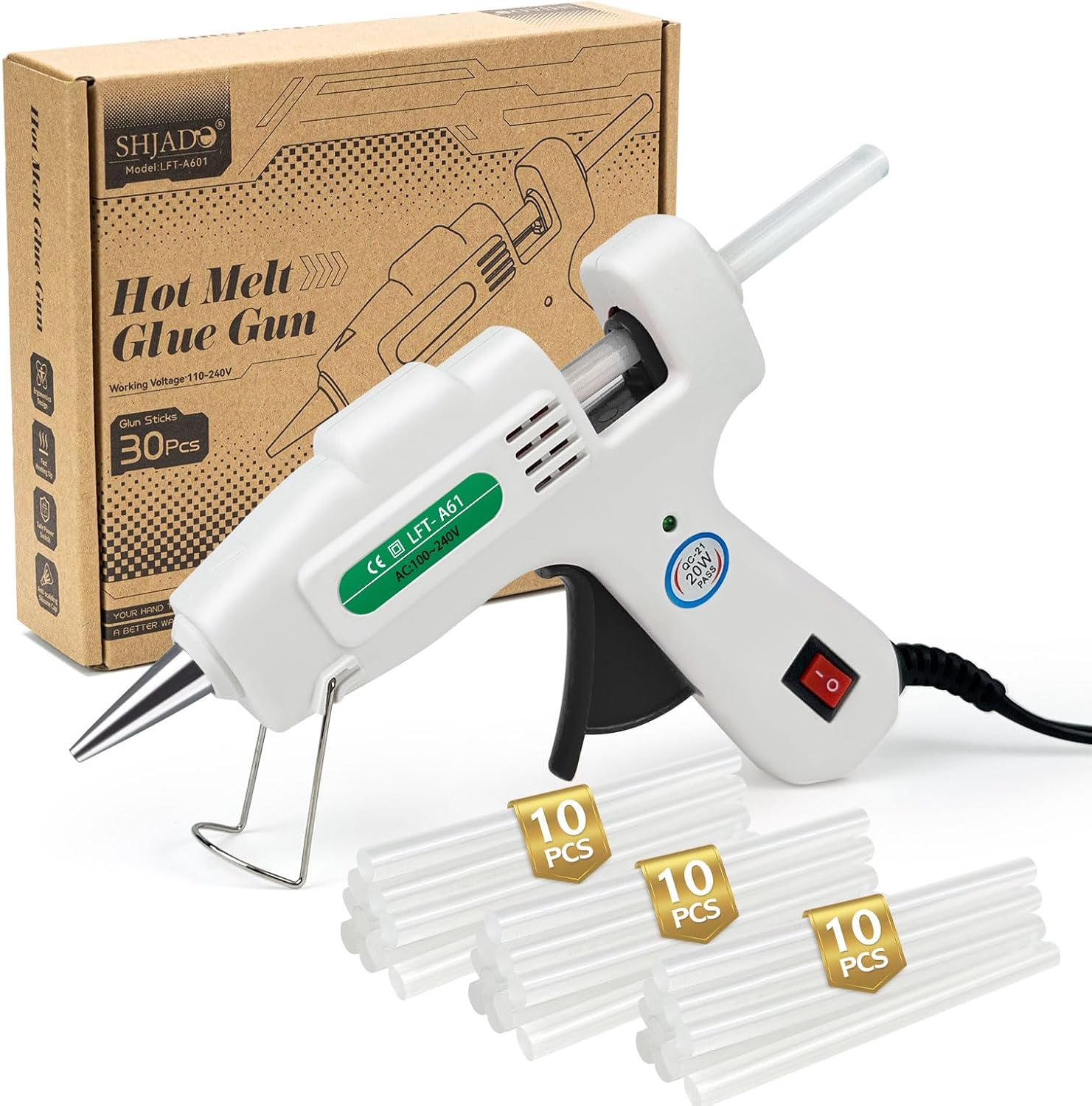 SHJADE Hot Glue Gun with 30 Glue Sticks, 20W Mini Hot Melt Gun Kit(White) | Fast Preheating, Ideal for School Crafts, DIY Arts, and Quick Home Repairs, Compact, Suitable for 0.27" Glue Sticks
