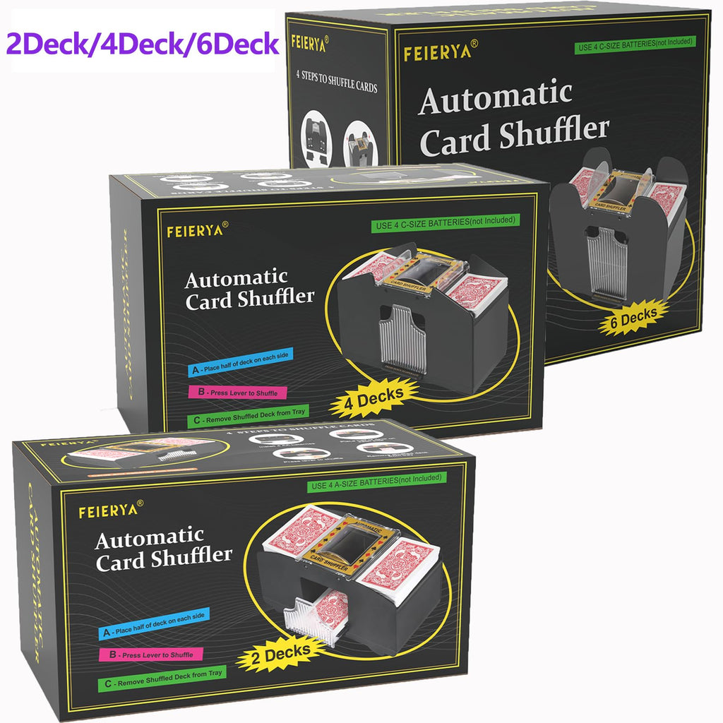 FEIERYA Automatic Card Shuffler 2 Deck,Battery-Operated Electric UNO Poker Shuffler,Playing Card Shuffler for Home Card Game,Travel
