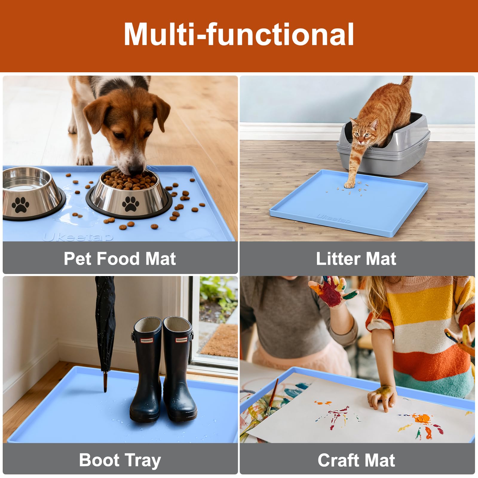 ukeetap Extra Thick Silicone Mat Waterproof with Raised Edge 34" x 22", Under Sink Mat for Kitchen & Bathroom, Kitchen Cabinet Liner, Multi-Purpose for Storage & Protection, Gray