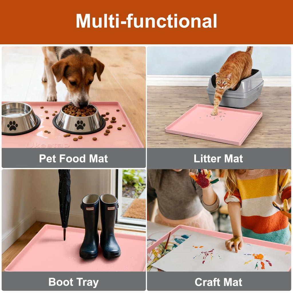 ukeetap Extra Thick Silicone Mat Waterproof with Raised Edge 34" x 22", Under Sink Mat for Kitchen & Bathroom, Kitchen Cabinet Liner, Multi-Purpose for Storage & Protection, Gray