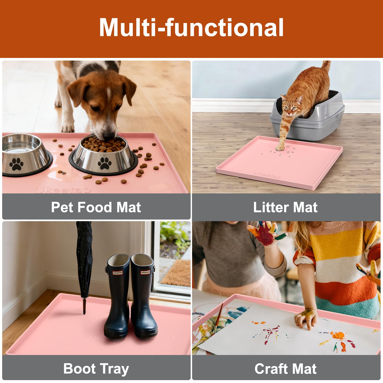 ukeetap Extra Thick Silicone Mat Waterproof with Raised Edge 34" x 22", Under Sink Mat for Kitchen & Bathroom, Kitchen Cabinet Liner, Multi-Purpose for Storage & Protection, Gray