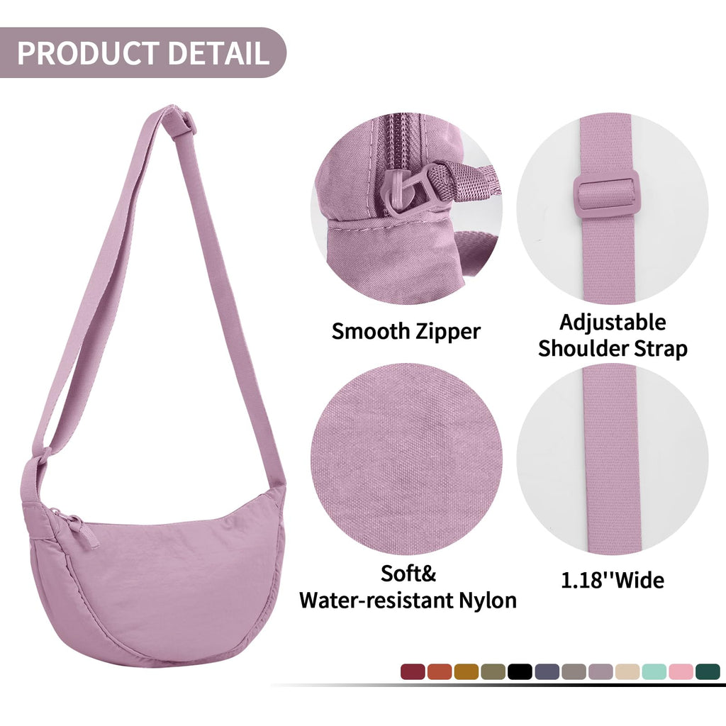 Nylon Crescent Crossbody Bag for Women Purses Trendy Men,Small Travel Sling Bag Hobo