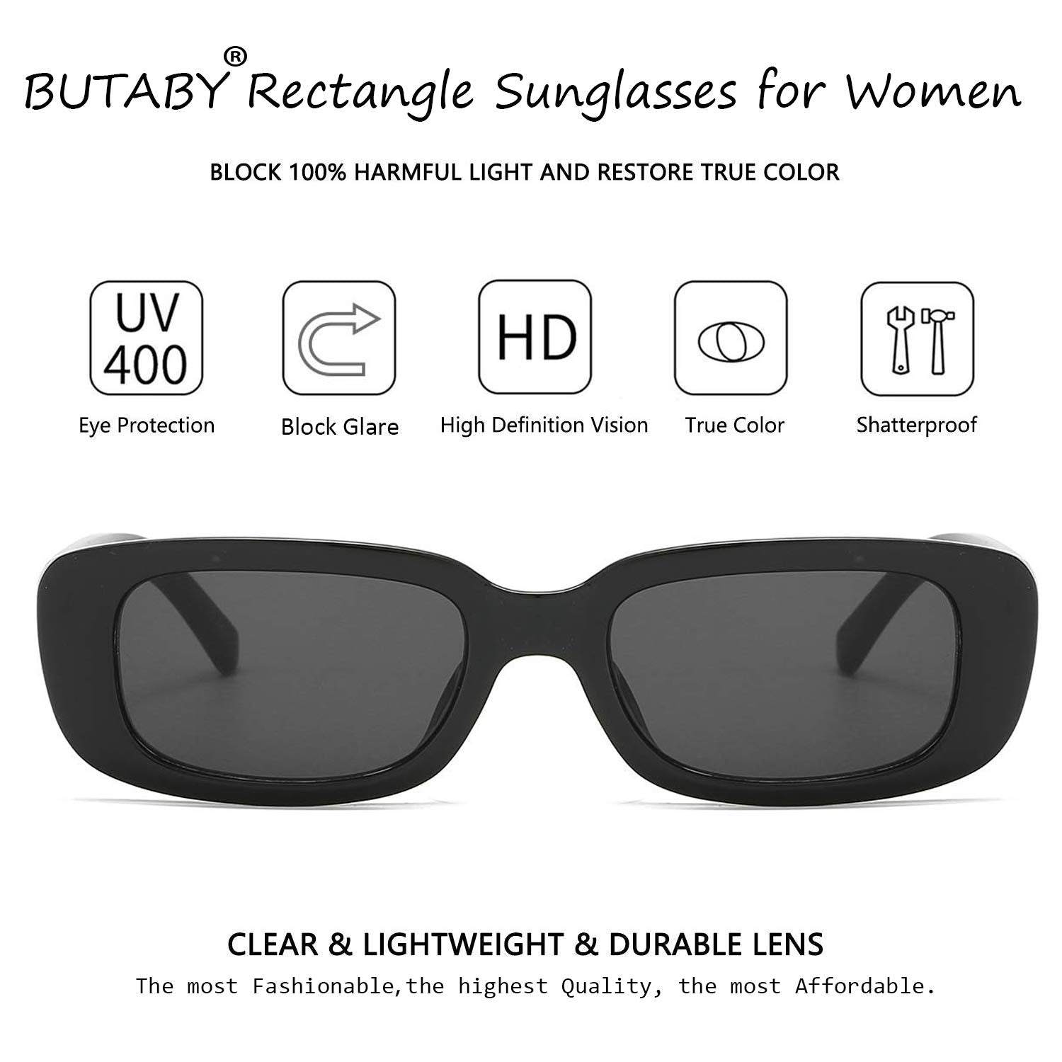 BUTABY Rectangle Sunglasses for Women Retro Driving Glasses 90’s Vintage Fashion Narrow Square Frame UV400 Protection