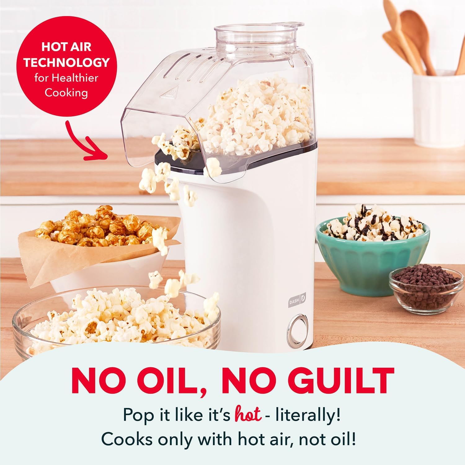 DASH Fresh Pop Popcorn Maker - Oil-Free, Air Popcorn Popper - With Measuring Cup & Recipe Guide - Perfect for Movie Nights - 16 Cups, Aqua