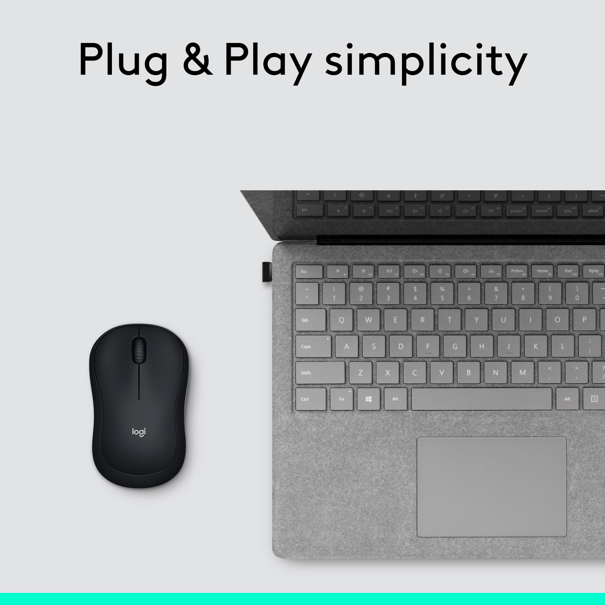 Logitech M185 Wireless Mouse, 2.4GHz with USB Mini Receiver, 12-Month Battery Life, 1000 DPI Optical Tracking, Ambidextrous PC/Mac/Laptop - Swift Grey