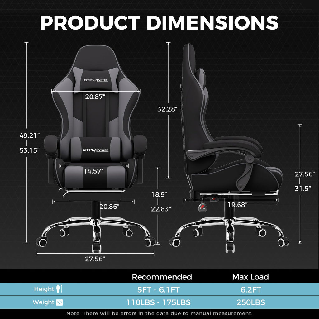 GTPLAYER Gaming Chair, Computer Chair with Footrest and Lumbar Support, Height Adjustable Game Chair with 360°-Swivel Seat and Headrest and for Office or Gaming (Pearl White)