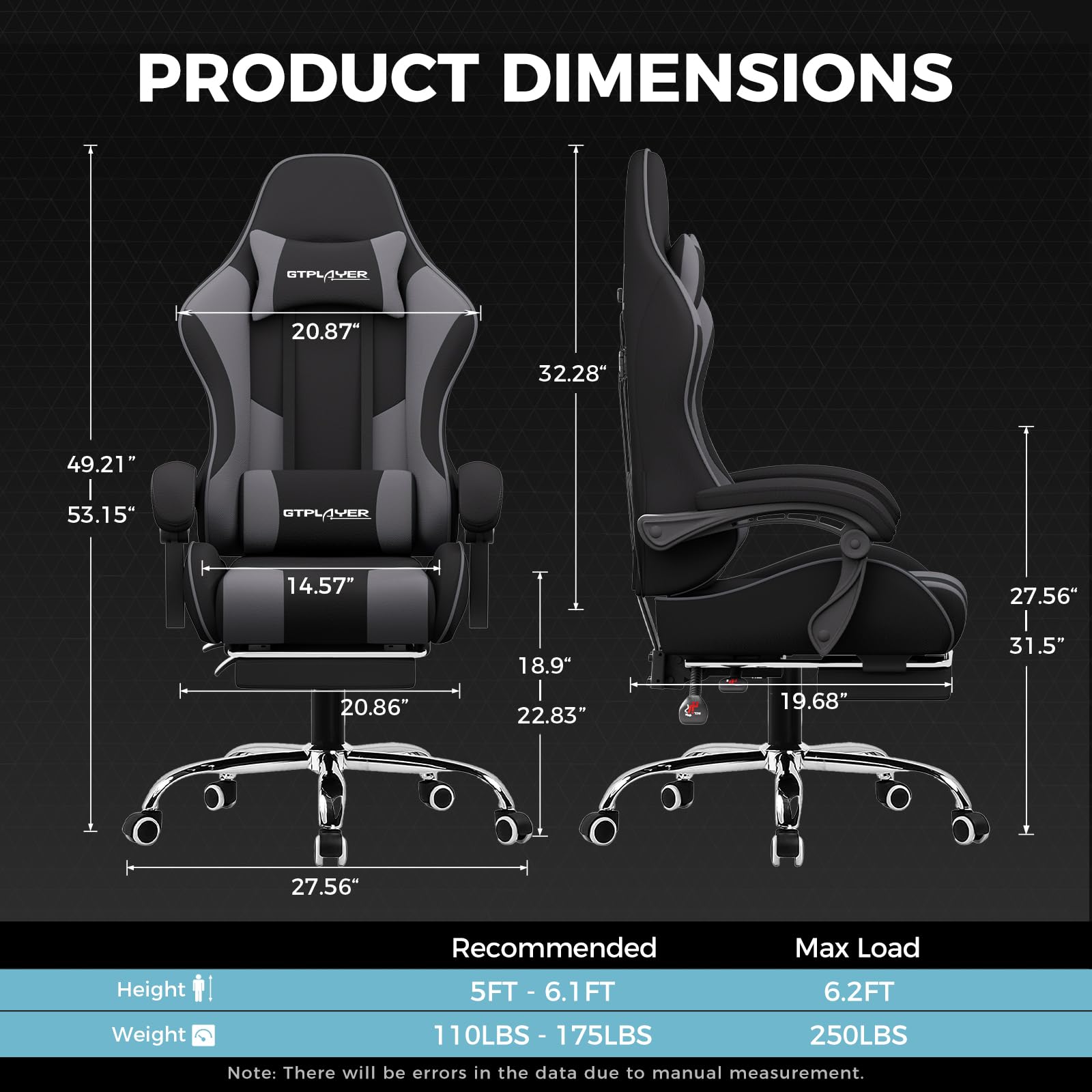 GTPLAYER Gaming Chair, Computer Chair with Footrest and Lumbar Support, Height Adjustable Game Chair with 360°-Swivel Seat and Headrest and for Office or Gaming (Pearl White)