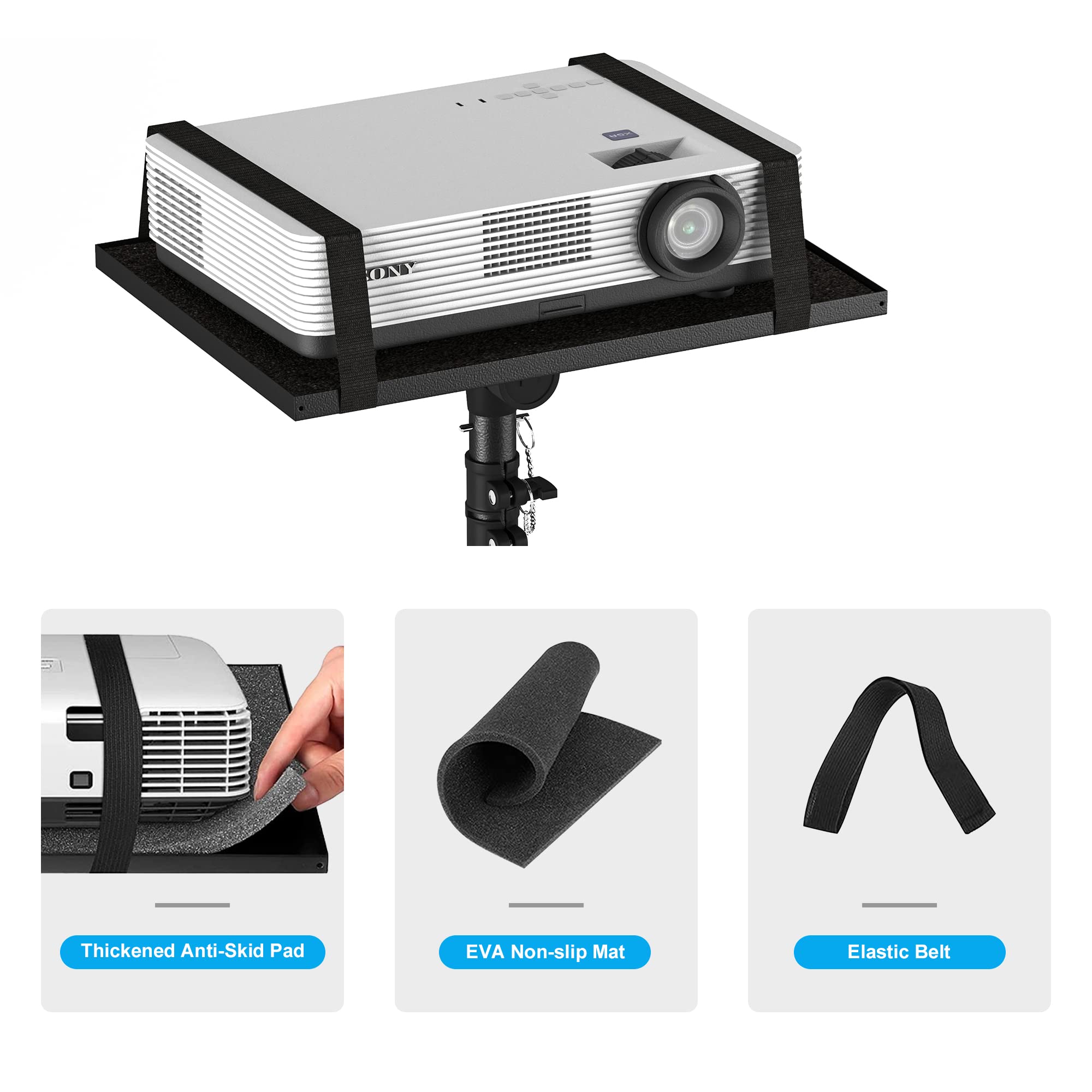 Projector Stand Tripod Adjustable, Laptop Height from 23.5 to 46.5 inches with Gooseneck Phone Holder, Floor for Office, Home, Stage, Studio, DJ Racks Holder Mount
