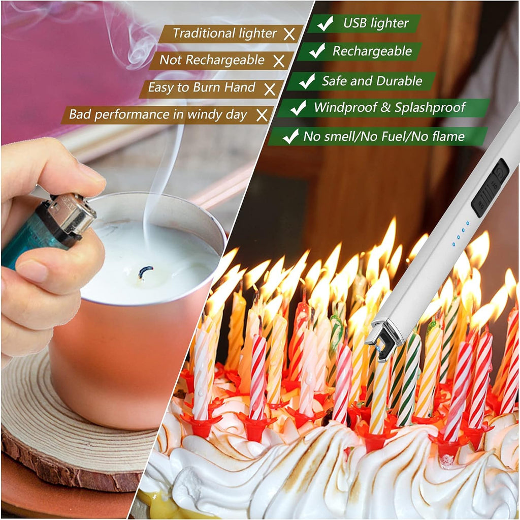 MEIRUBY Lighter Electric Candle Lighter, Birthday for Women Men Mom Wife Sister, Rechargeable USB Arc Lighters for Candle Camping BBQ