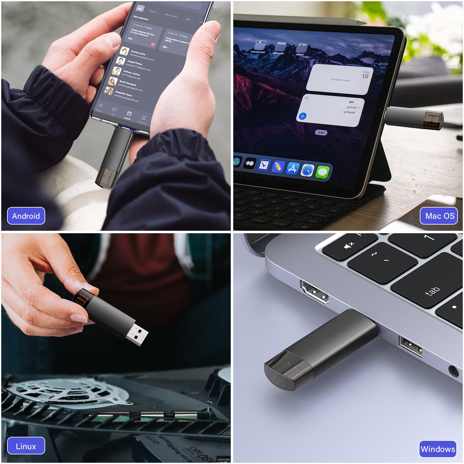 JOIOT 256GB USB C Flash Drive Dual USB 3.0 Type C + USB A Portable 2-in-1 Thumb Drive for Smartphone Tablet Computer Mac iPhone 15 Black