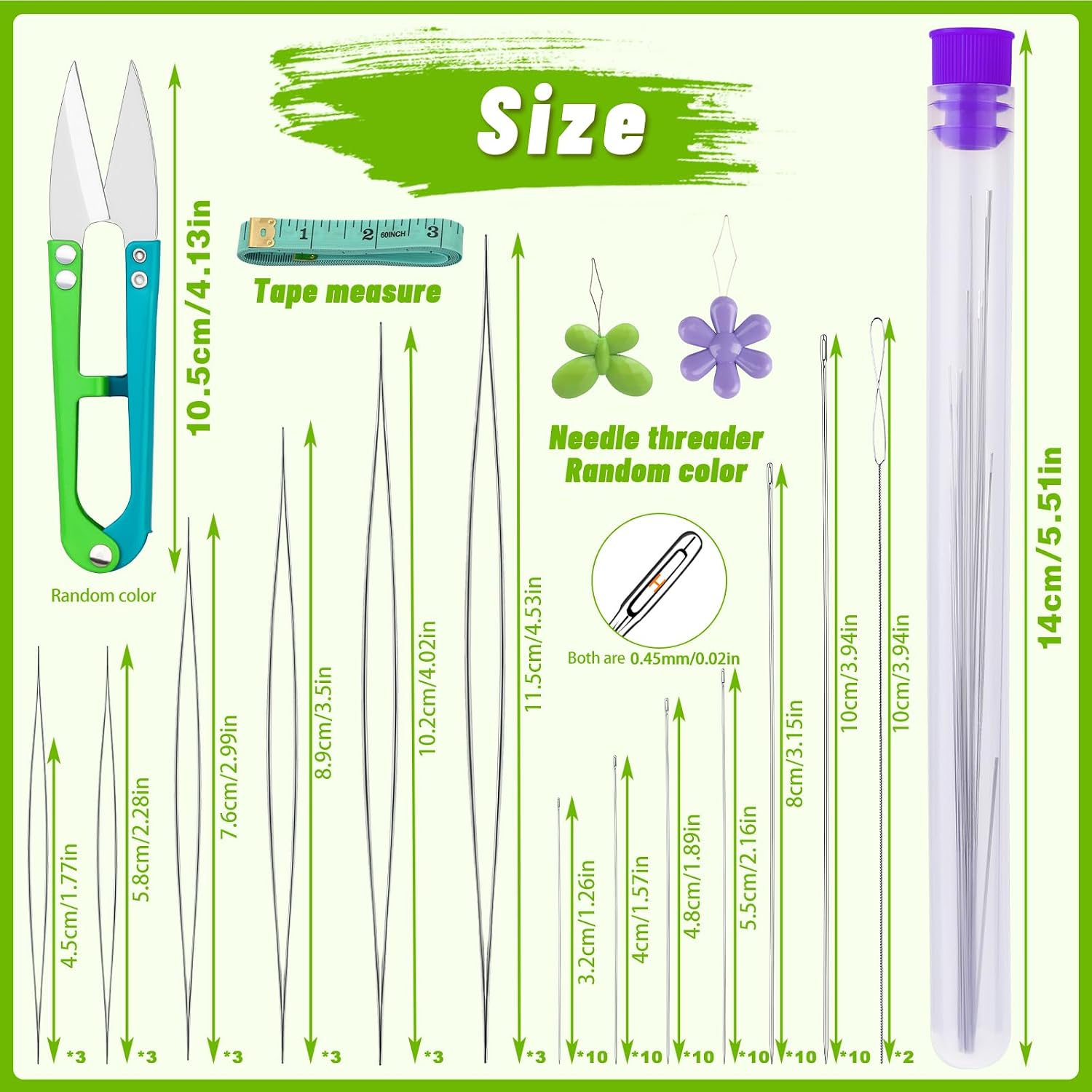 86 Pcs Beading Needle Set, 6 Sizes Big Eye Beading Needles for Seed Beads, Long Straight Bead Needles, Twist Beading Needles, Flexible Needle for Jewelry Making